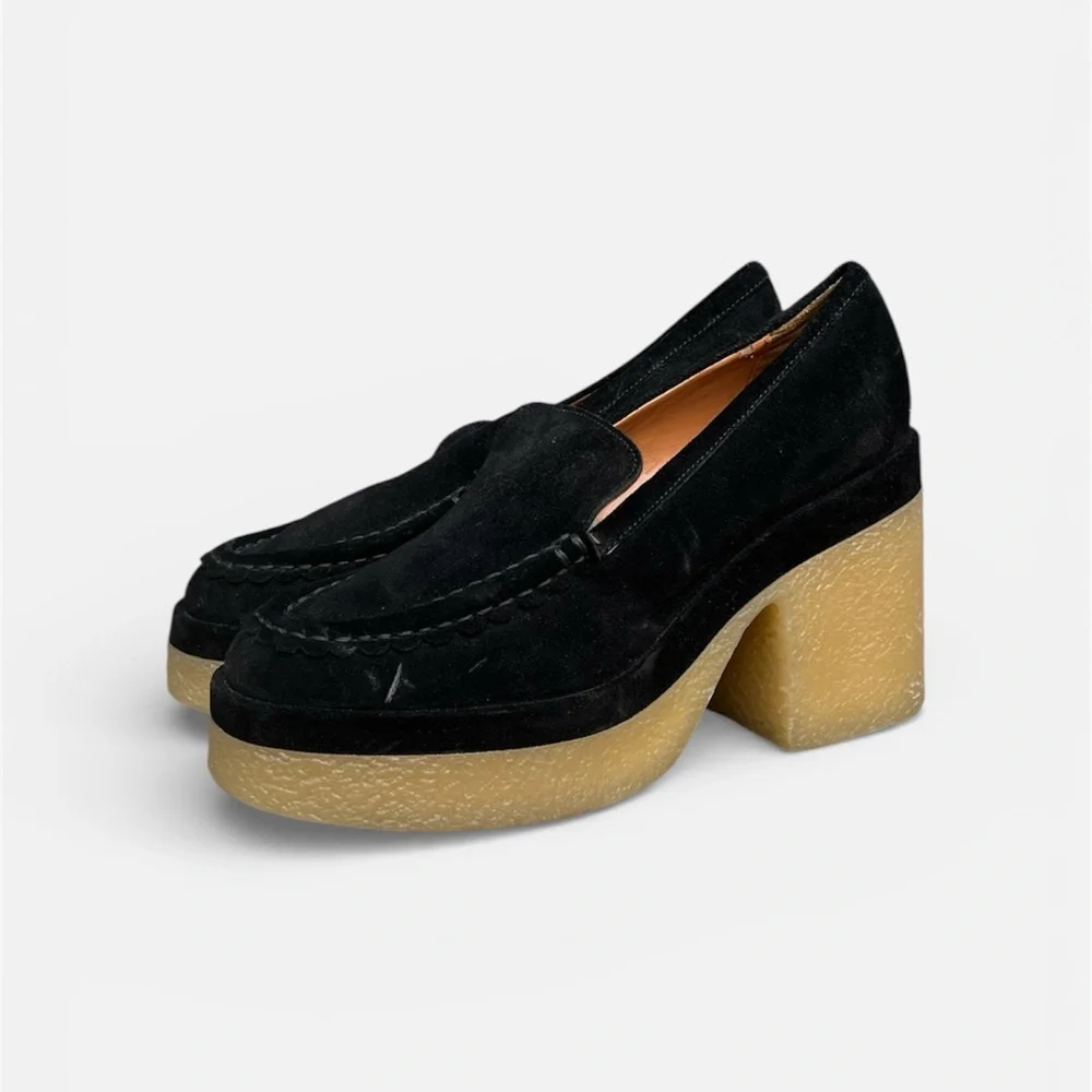 Marc Fisher Lina Slip On Suede Platform Loafer in Black Size 8 1/2